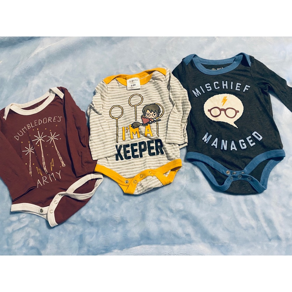 Harry Potter Baby Bodysuit Set 6-9M Long Sleeve Mischief Managed lot of 3